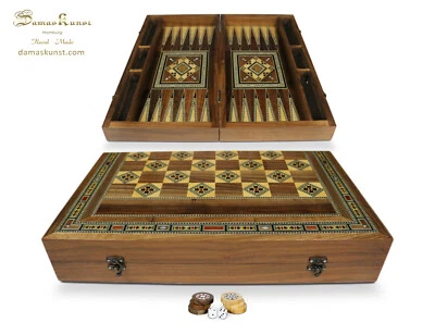 Holz Backgammon/Schach Brett, Holz Steine BK60 - Bild 1 von 4