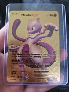 Mewtwo EX 98/99 Gold Foil Fan Art Vinile Premium Collector Pokemon Display Card - Foto 1 di 3