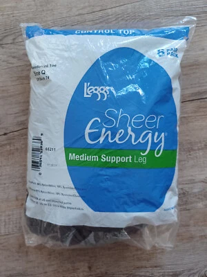 Pantimedias Leggs L'eggs Sheer Energy Control negras, talla Q, 6 pares Foto 1 de 2