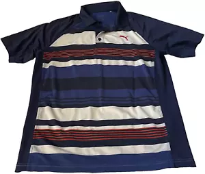 Puma Dry Golf Polo Shirt Men’s Small Dark Blue Red White Horizontal Stripes - Picture 1 of 10