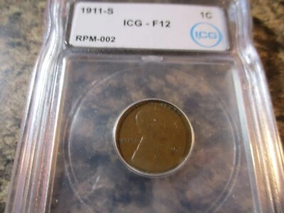 1911-S LINCOLN CENT RPM 2 RARE ICG F12 RPM-002    1001 - Image 1 of 4