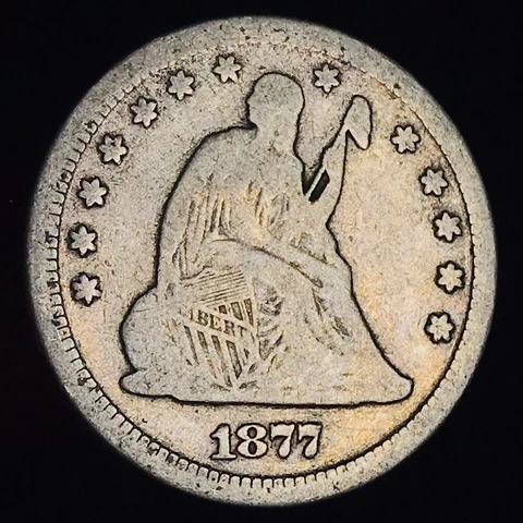 1877 Seated Liberty Quarter 25C Ungraded 90% Silver US Coin CC17867 Cover