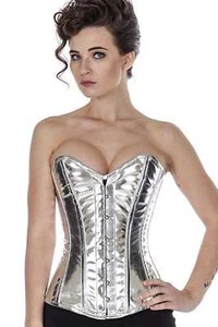 Korsett Corsage Lack Silber Glitter extra lang normal kurz pyG4 - Picture 1 of 2