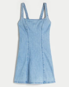 Hollister Linen-Blend Structured Mini Denim Dress Size M - Picture 1 of 3
