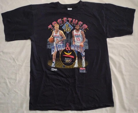 Vintage 1992 USA Dream Team Larry Bird Magic Johnson Together At Last Shirt WoW! Cover