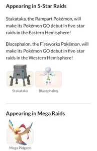 Mega Pidgeot, Stakataka, Blacephalon, Turtonator Pokemon Control Remoto RAID Invite GO - Imagen 1 de 3