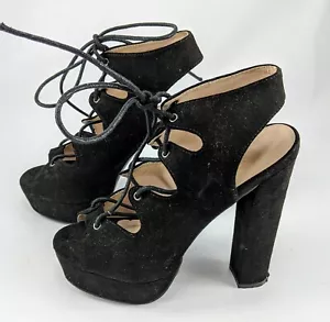Scarpe da donna Divino 1 finta pelle scamosciata nera con plateau tacco alto stringate 5,5" US - Foto 1 di 6