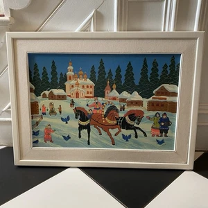 Vintage Luba Simansky Oil Painting Canvas Naive Folk Art Rome Framed Russian - Picture 1 of 22
