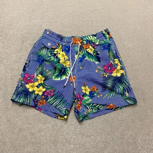 Polo Ralph Lauren Swim Shorts Men's Small Blue Hawaiian Floral Pin-Striped - Picture 1 of 13