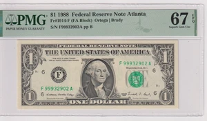 *TOP POP* Fr 1914-F 1988 $1 FRN F99932902A PMG 67EPQ GEM CU ATLANTA GREEN - Picture 1 of 2