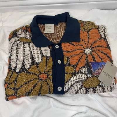 NUEVO CON ETIQUETAS Masivo Lujo Para Hombres XLarge Manga Corta Tejido Crochet Abotonado Camisa Cárdigan Foto 1 de 4