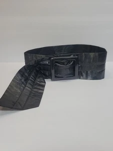 Vintage Faux Leather Corset Cinch Wide Black Waist Belt M/L - Picture 1 of 5