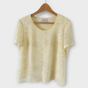 Jacques Vert Floral Blouse Top Sz 12 Pale Yellow Vintage Elegant Classic Smart - Picture 1 of 10