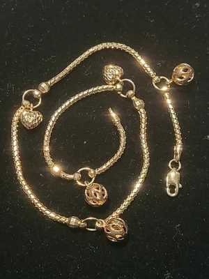 Pulsera de oro de 14k, pulsera de oro con dije colgante, collar de oro de 10"  Foto 1 de 4
