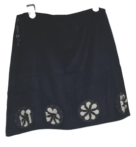 Whimsy Wolle A-Linie Minirock Damen S schwarz weiß Blumenapplikation Whimsigoth USA - Bild 1 von 9