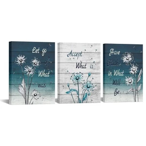 Turquoise Bathroom Decor Dandelion Inspirational Quotes Wall Art Accept Let G... - Picture 1 of 6