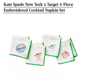 Kate Spade New York X Target 4 ct Embroidered Cloth Cocktail Napkins Green NIP  - Picture 1 of 3