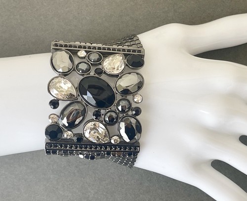 Bracciale Givenchy Strass Catena Maglia Posta Gunmetal Firmato