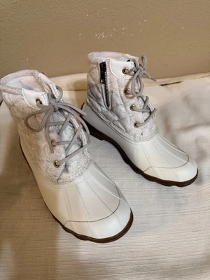 NEW SPERRY TOP-SIDER WATERPROOF DUCK BOOTS SZ 6M OFF WHITE LACE UP SIDE ZIP - Image 1 of 4