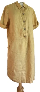 Lux Linen Shirtdress, J. Jill M Knee Length Short Sleeve, Mustard Yellow, Pocket - Picture 1 of 6