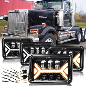 For Western Star 4900 Semi Truck 4x6" Inch LED Headlights Hi/Lo DRL Light 2Pairs - Bild 1 von 19