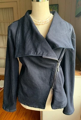 Chaqueta de Moto Denim Índigo Profundo Refinado Colección Marla Wynn Nueva con Etiquetas L Foto 1 de 4