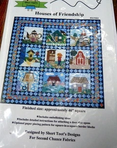 *ENCANTADOR EDREDÓN SIN CORTAR "CASAS DE AMISTAD" 46" X 46" patrón de tote corto de colección - Imagen 1 de 2