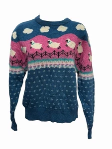 Vintage Woolrich 100% Wolle Schaf Grafik Strick Pullover L Puff Schultern Crew - Bild 1 von 7