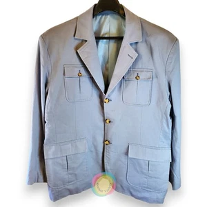 VTG 1970s Mens Leisure Suit Safari Jacket XXL Powder Blue Disco Sport Coat 70s - Picture 1 of 15