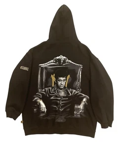 SCARFACE AL PACINO TONY MONTANA Hombres 5X Negro Gráfico Adorno Cremallera Sudadera con Capucha RARA - Imagen 1 de 11