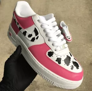 Air Force 1 Zapatos Blancos Personalizados, Rosa y Negro Animal Estampado Vaca Hombres Mujeres Niños - Imagen 1 de 21