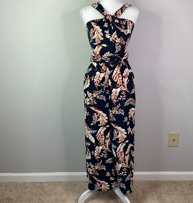 Mono JOIE Trenity Floral Halter Recortado Azul Marino Mujer Talla 0 Pierna Ancha Foto 1 de 4