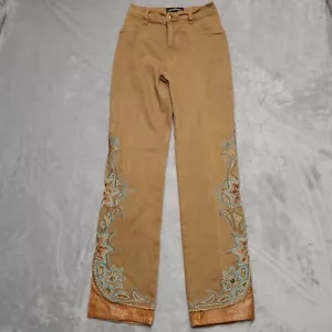 Brazilroxx Pants Womens 6 42 Brown Embellished Leather Embroidered Boot Cut Jean - Picture 1 of 15