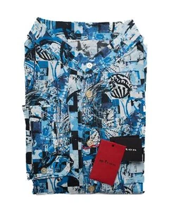 Kitón $1,095 Nuevo con etiquetas Azul Blanco Estampado Gráfico Cuello de Banda Camisa de Algodón (41 eu) 16 EE. UU. - Imagen 1 de 4