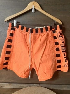 Vintage 70s MENS ORANGE BLACK SWIM TRUNKS LINED DRAWSTRI 5in inseam Swim Trunks - Picture 1 of 6