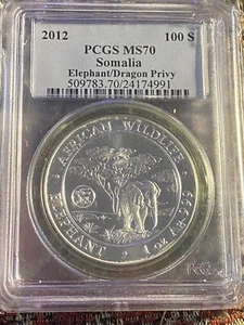 2012 Somalia Elephant/Dragon Privy Africa PCGS MS70 - Picture 1 of 3