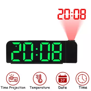Digital LED Projection Alarm Clock Temperature Snooze Dimmer Ceiling Projector - Picture 1 of 17