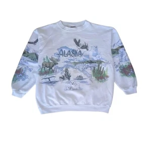 Felpa double face vintage anni 90 Alaska cane slitta turista AOP adulto L - Foto 1 di 8