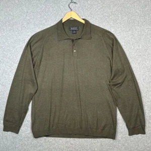 Harold Powell Sweater Mens XL Sage Green Silk Cashmere 3 Button Collar Pullover - Picture 1 of 11