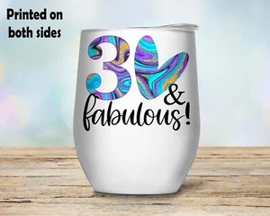 30th Birthday Gift Agate Wine Tumbler Cup Stemless - Picture 1 of 5