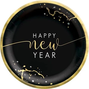 Hello NYE Eve Happy New Year Holiday Party Bulk 6.75" Paper Dessert Plates - Picture 1 of 1