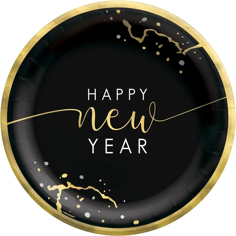 Hello NYE Eve Happy New Year Holiday Party Bulk 6.75" Paper Dessert Plates - Image 1 of 1