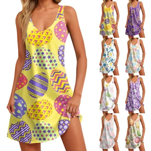 Women's Printed Dresses Summer Easter Casual Sundresses Loose Fashion Dress - Picture 1 of 36
