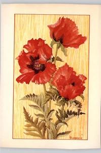 Vintage Red Poppy Floral Art Print - Signed Schricker - Botanical Wall Decor - Picture 1 of 2