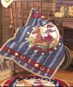 LIL BUCKAROO Twin QUILT SET : BOYS COWBOY BRONCO PONY HORSE PATCH MAGIC