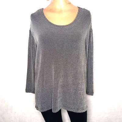 Blusa pulóver elástica a cuadros blanca y negra talla mediana FLAX para mujer Foto 1 de 4