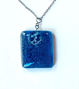 Vintage Blue Glass Bubbles Pendant/Necklace with 19" Long Chain - Picture 1 of 3