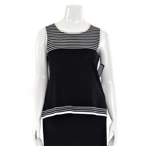 Exclusively Misook Black/White Striped Sleeveless Acrylic Knit Top Shell sz L - Picture 1 of 8