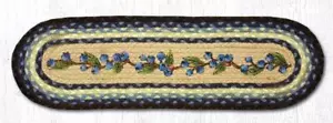 Braided Jute Stenciled Stair Tread Rug. BLUEBERRY VINE. Earth Rugs. 27" x 8.25" - Picture 1 of 1
