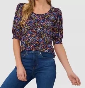 CeCe Women Black Floral Print 3/4 Sleeve Scoop Neck Knit Top Size S - Picture 1 of 2